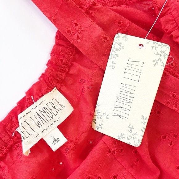 Sweet Wanderer fire red eyelet top - Picture 3 of 4